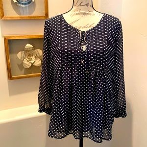 Tommy Hifiger Navy w/white chiffon blouse sz XL